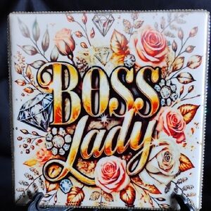 Hand Crafted Boss Lady Art with Gold and Pink Accents